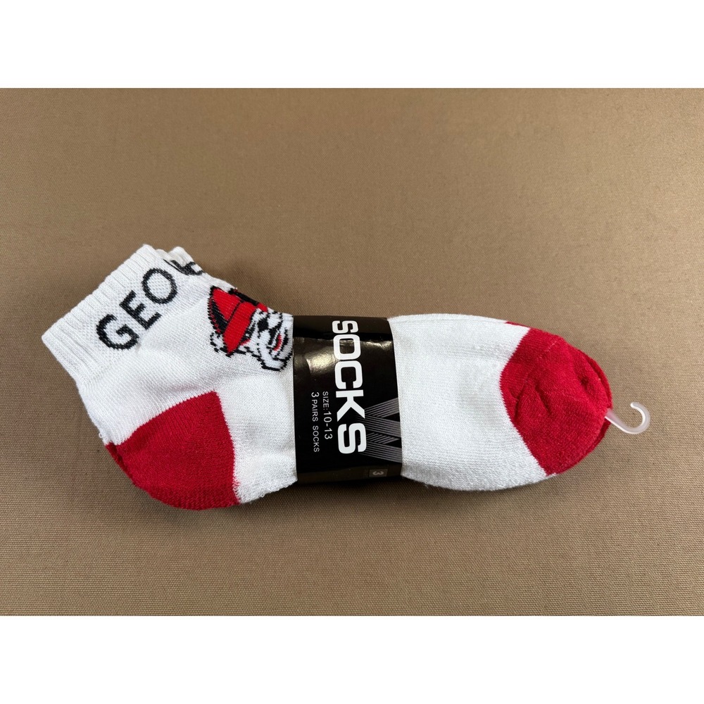 Two Packs Georgia Bulldogs Socks NCAA Red White Mens Size 10-13